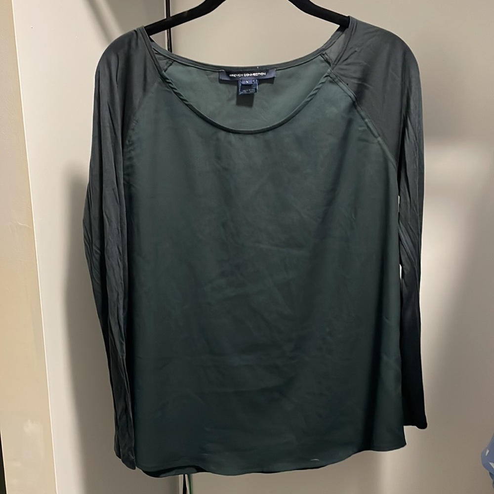 French connection long sleeve emerald dark green blouse